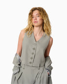 Front view of black Disa waistcoat by My Essential Wardrobe