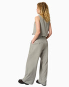 Back view of tailored vest with clean seam detailing