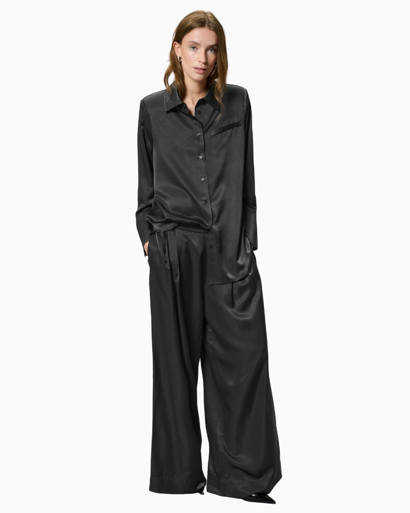 Satin-finish shirt by My Essential Wardrobe with collar and chest pocket