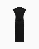 Black midi dress by My Essential Wardrobe with high neckline and ruched side