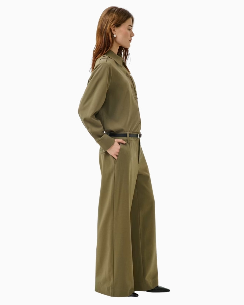 My Essential Wardrobe Hace wide-leg trousers side view – Áines Boutique