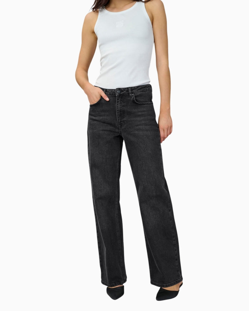 Straight-leg high-waist jeans by My Essential Wardrobe in classic dark denim