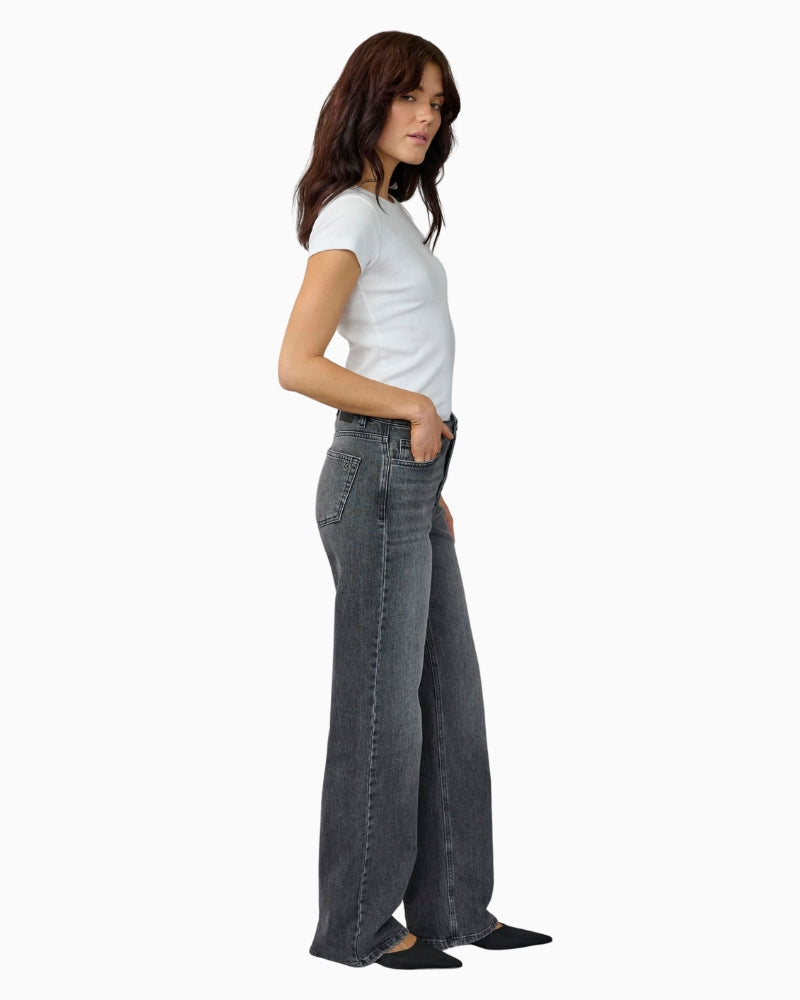 Side view showing straight leg silhouette and flattering high waist of LOUIS jeans