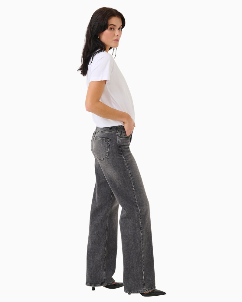 Side view showing straight leg silhouette and flattering high waist of LOUIS jeans