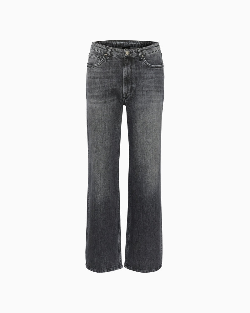 Front view of high-waisted straight leg LOUIS jeans by My Essential Wardrobe in soft stretch denim