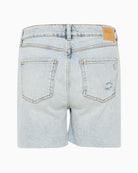 High-waisted casual shorts shown styled with neutral top and sandals