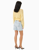 Back view of loose fit summer shorts with short length and clean finish