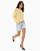 Front view of loose fit summer shorts with short length and clean finish