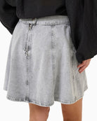 Back close up view of MalouMW skirt showing fitted waistband and cotton texture