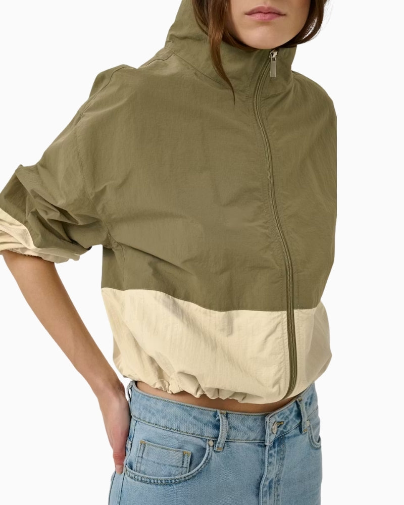 My Essential Wardrobe Quinn track jacket textured fabric close-up – Áines Boutique