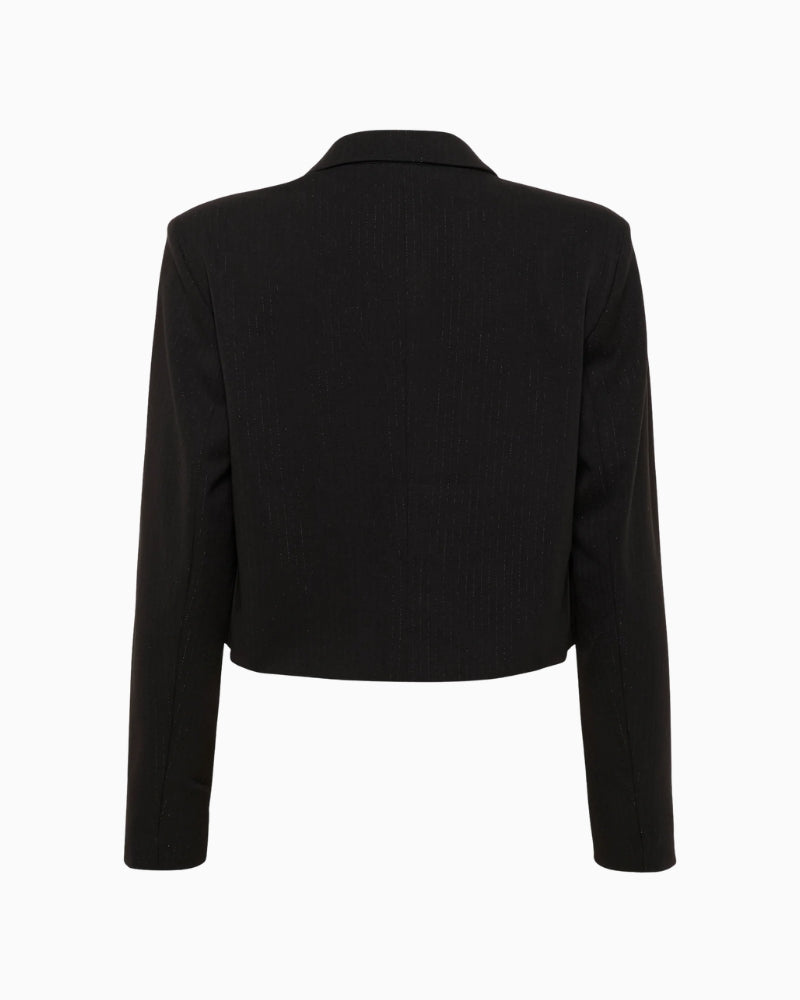 Back view of cropped tailored blazer showing clean seams