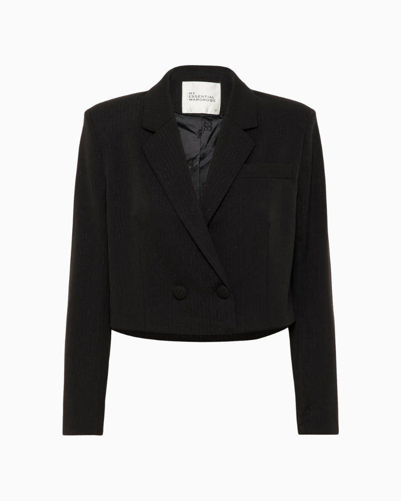Front view of Reece short blazer in black by My Essential Wardrobe