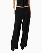Front view of Reece wide-leg trousers in soft stretch fabric