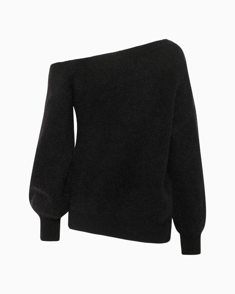 Back view of Siva pullover showing ribbed hem and hip-length fit