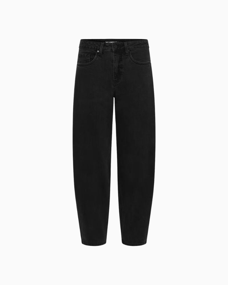 My Essential Wardrobe Baloo Barrel Jeans in Dark Grey leg shape detail