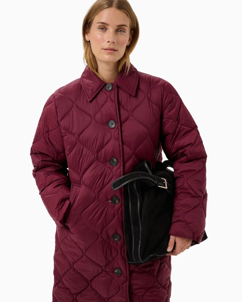 My Essential Wardrobe CarinePW Outerwear in Port button closure detail