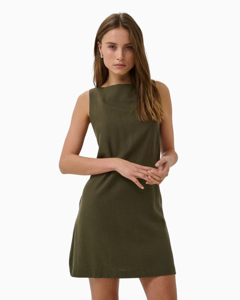 My Essential Wardrobe Dias Short Dress in Khaki front view