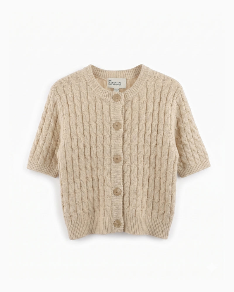 My Essential Wardrobe Divamw knit cardigan beige flat lay front view