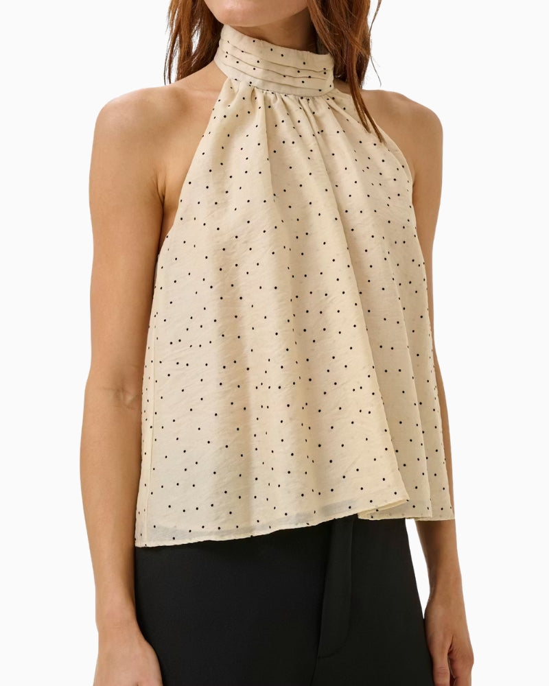 My Essential Wardrobe Hally Blouse in oatmeal neckline detail