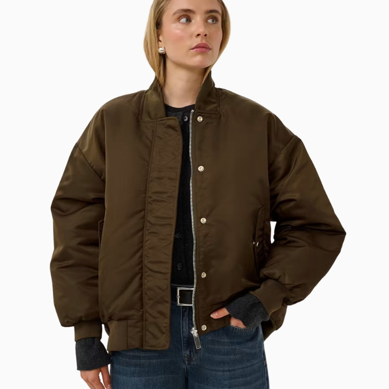 My Essential Wardrobe Helga MW Reversible Bomber Jacket in Bronze front view