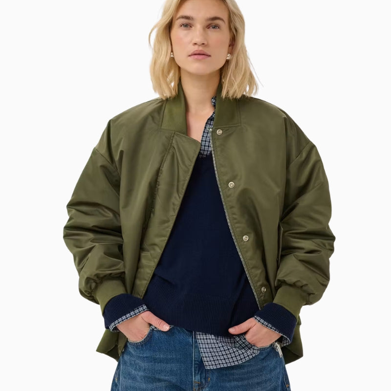 My Essential Wardrobe Helga MW Reversible Bomber Jacket in Olive front view