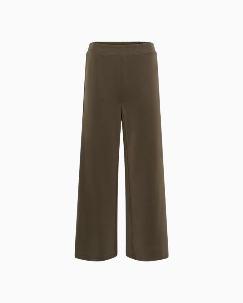 My Essential Wardrobe Helle wide trousers olive flat front view