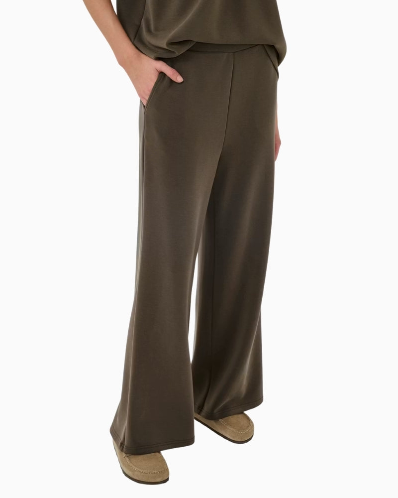 My Essential Wardrobe Helle wide trousers olive front view