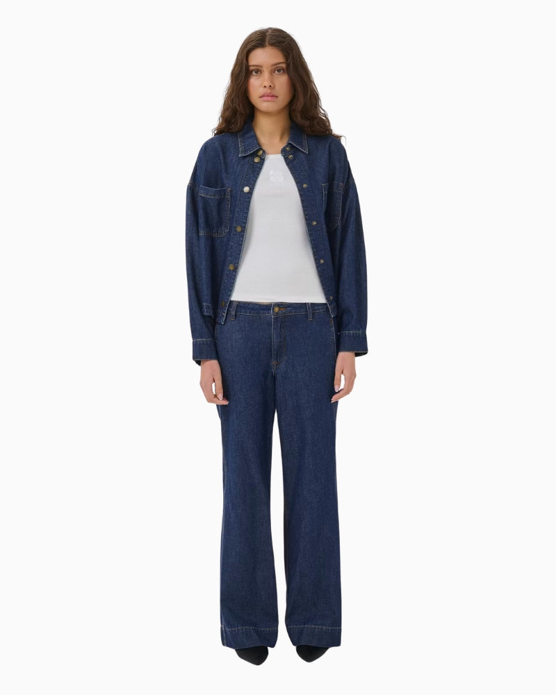 My Essential Wardrobe Hilma Wide Pants in Dark Denim front view