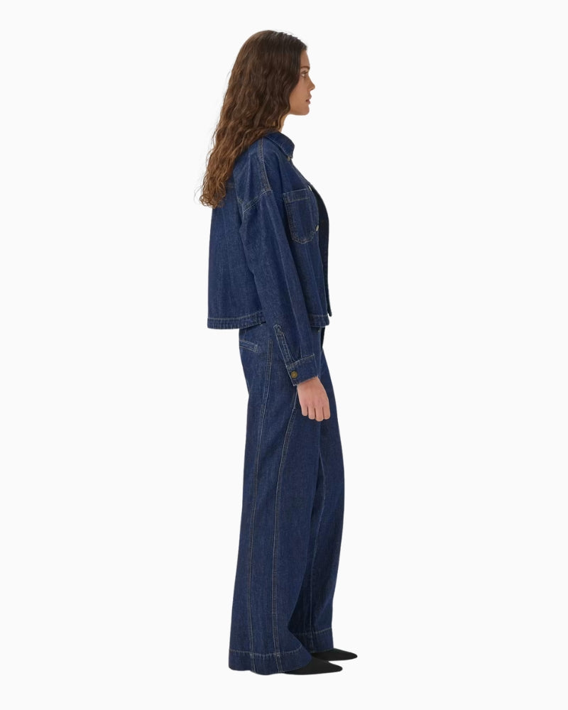 My Essential Wardrobe Hilma Wide Pants in Dark Denim side view