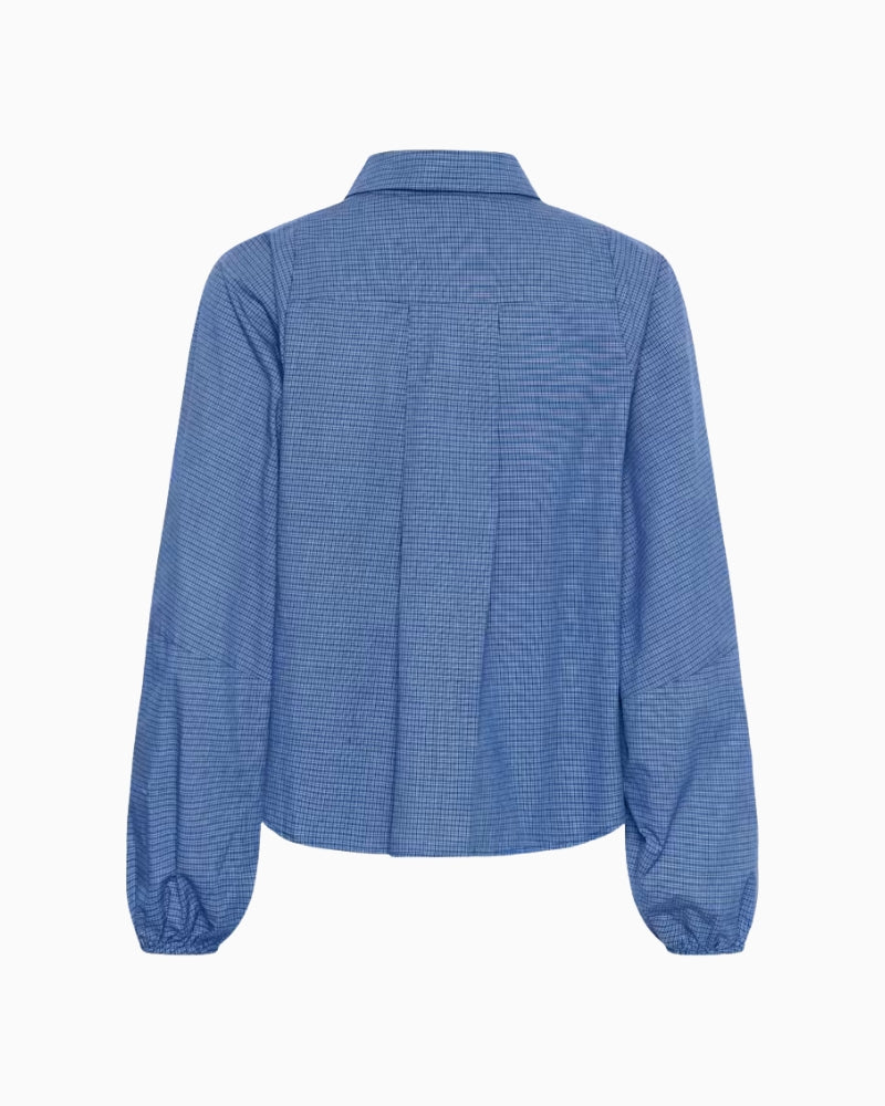 My Essential Wardrobe Ilse Balloon Sleeve Shirt in Blue back detail