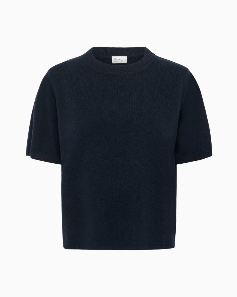 My Essential Wardrobe Jola Pullover in Navy ribbed hem detail