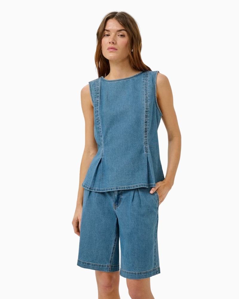 My Essential Wardrobe Lara denim top front view sleeveless