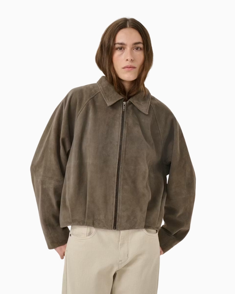 My Essential Wardrobe MWPetra Suede Jacket major brown front view