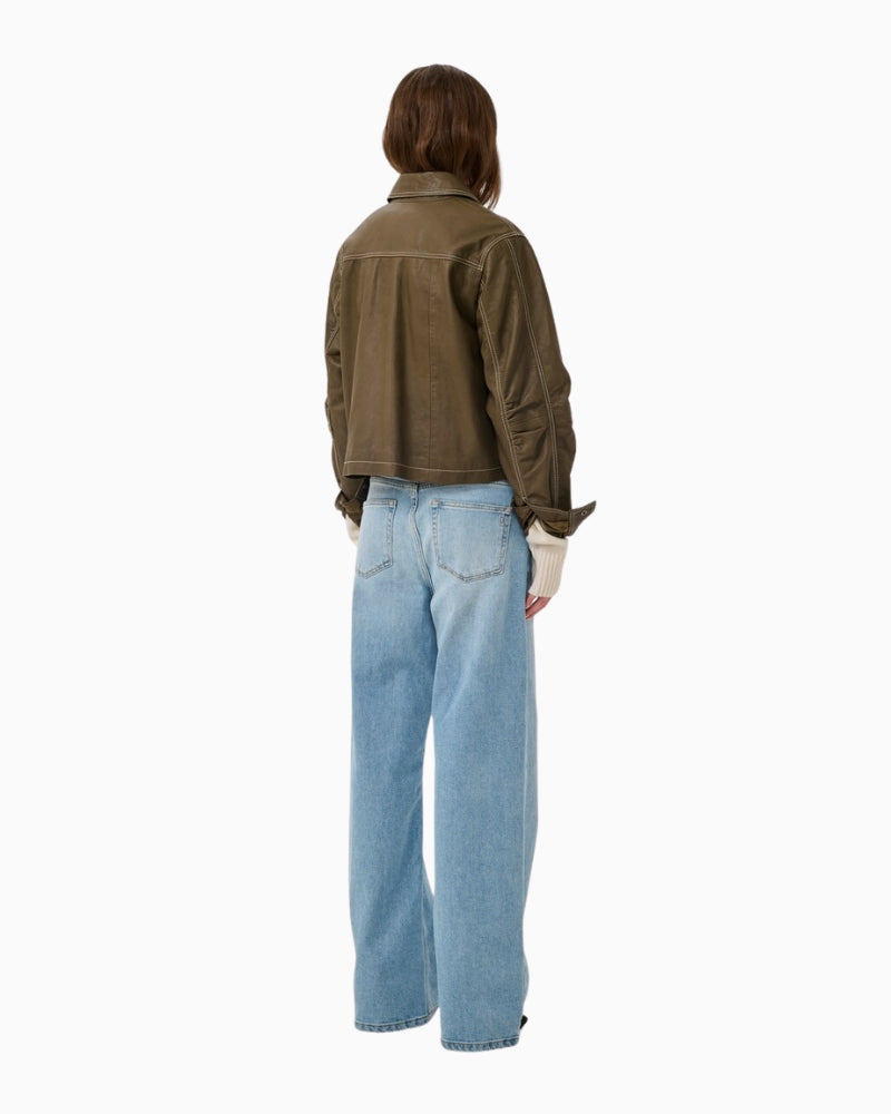 My Essential Wardrobe Mateo Leather Jacket olive back view