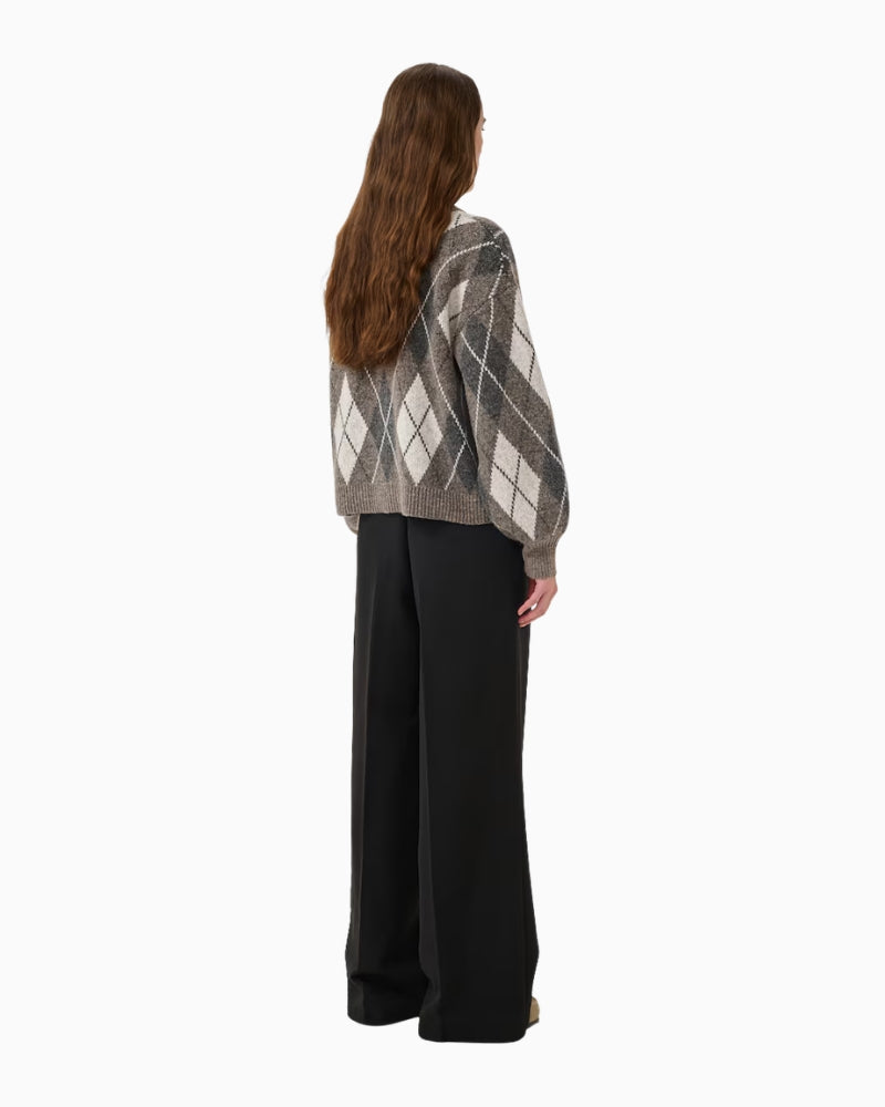 My Essential Wardrobe Paloma Check Knit Cardigan brown back view
