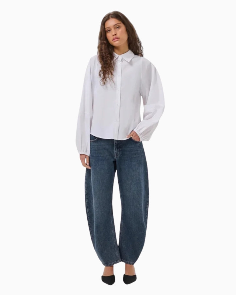 My Essential Wardrobe Sunna Balloon Sleeve Shirt in White styled view