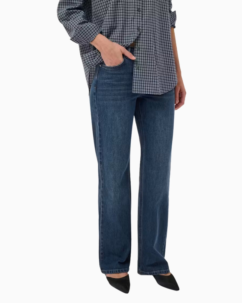My Essential Wardrobe The Louis High Wide Jeans in Dark Denim front view