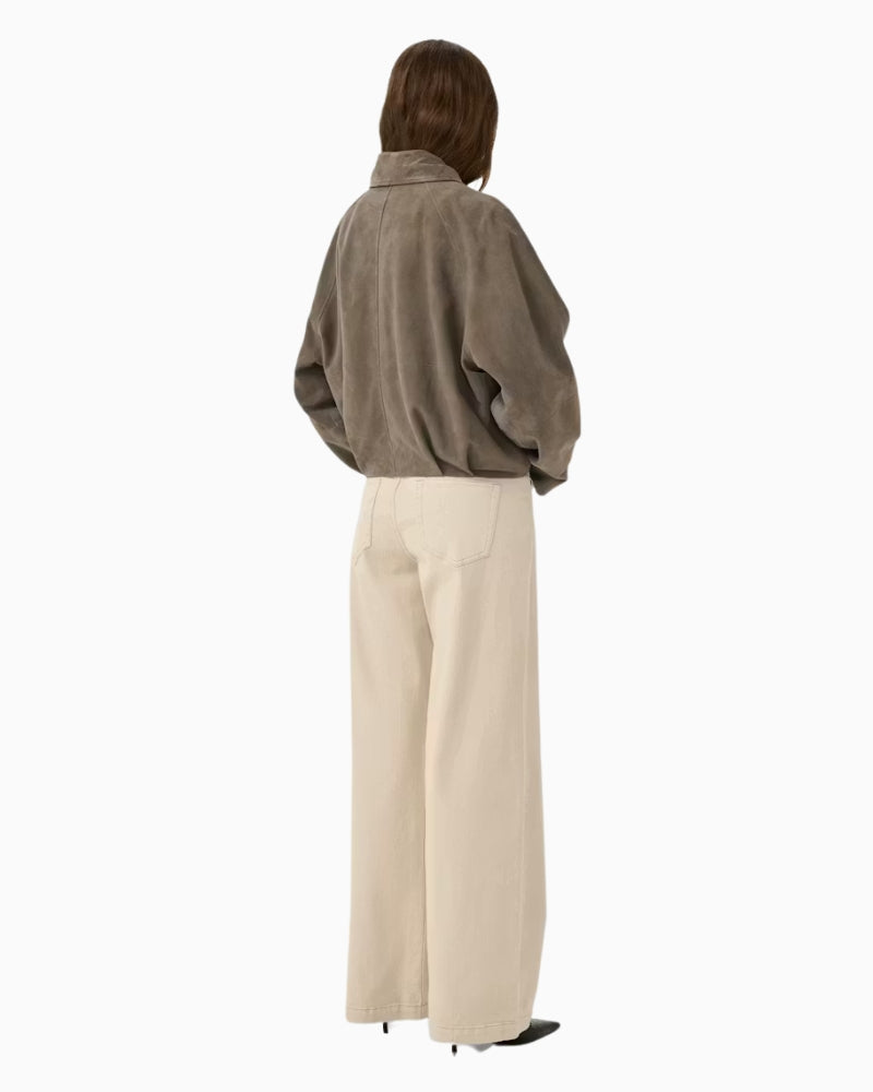 My Essential Wardrobe The Louis High Wide Jeans oatmeal nature back view
