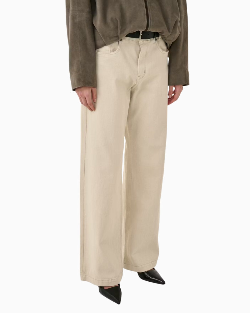 My Essential Wardrobe The Louis High Wide Jeans oatmeal nature front view