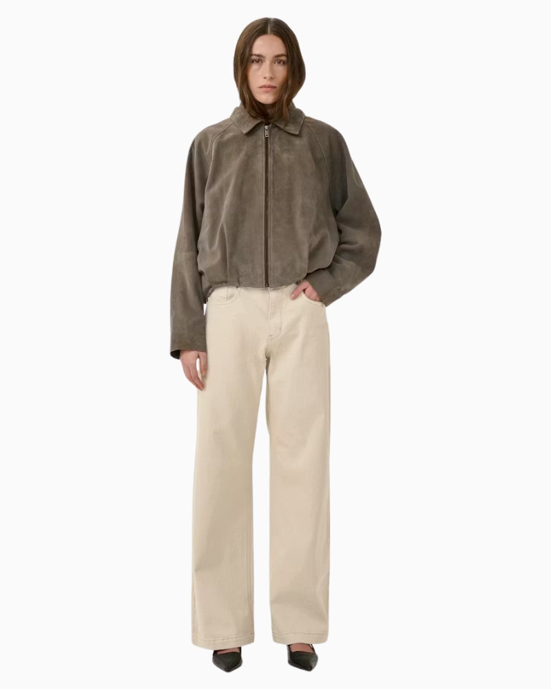 My Essential Wardrobe The Louis High Wide Jeans oatmeal nature full length front