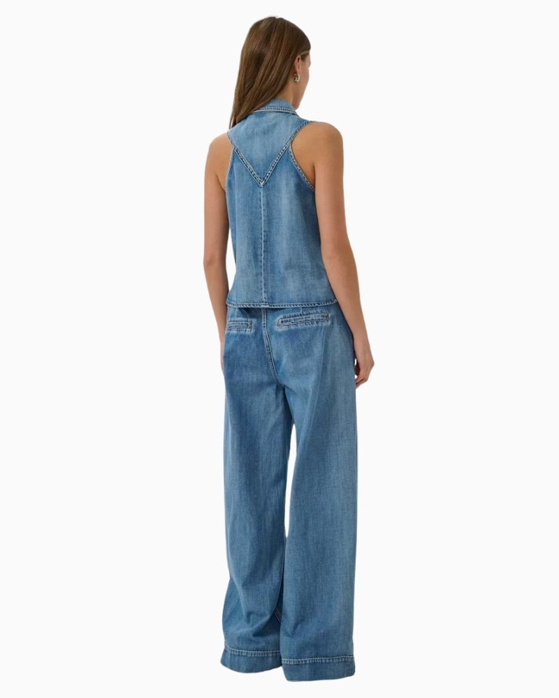 My Essential Wardrobe blue denim sleeveless vest back view