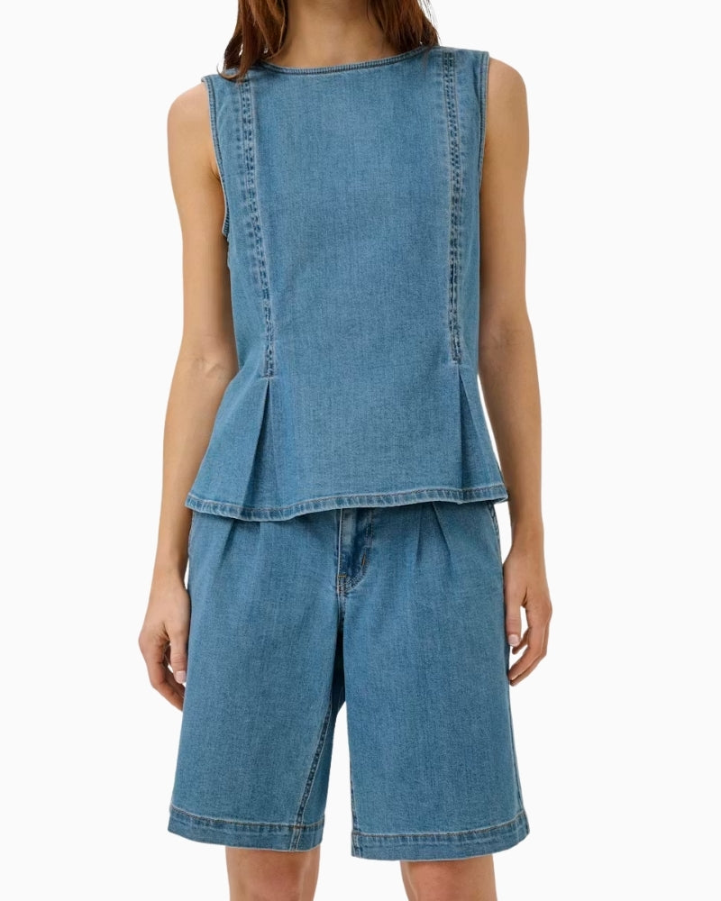 My Essential Wardrobe denim top full outfit front view