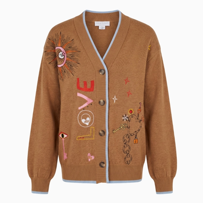 Never Fully Dressed Amore Astrid Cardigan in Camel front view