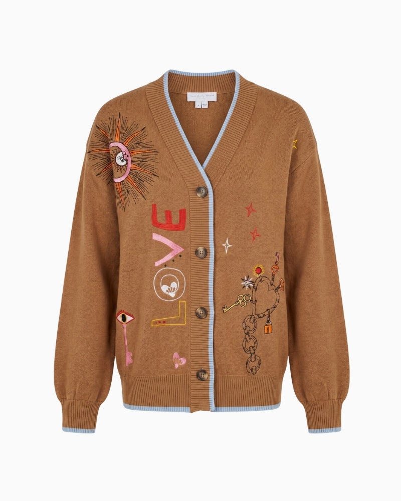 Never Fully Dressed Amore Astrid Cardigan in Camel front view