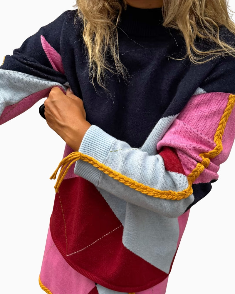 Never Fully Dressed Argyle Knit Jumper in Multi front view showing colourful argyle pattern