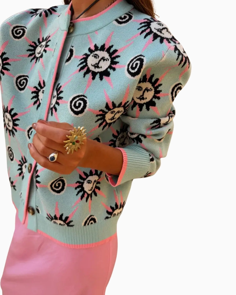 Never Fully Dressed Blue Sun Hollie Cardigan blue detail print