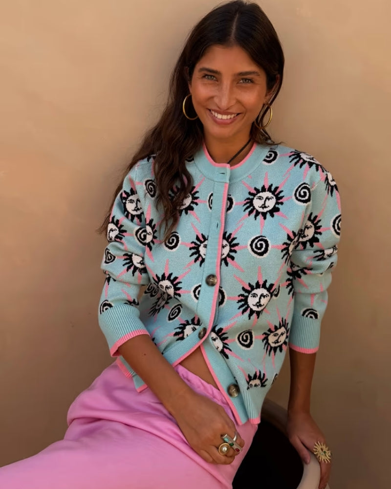 Never Fully Dressed Blue Sun Hollie Cardigan seated view