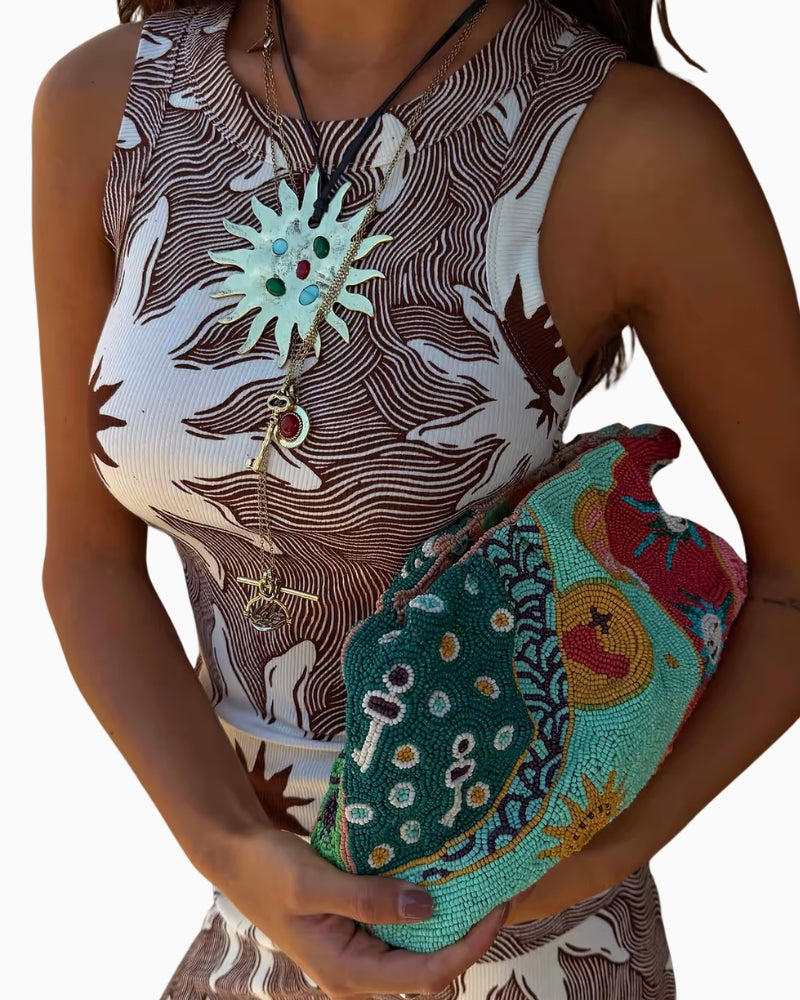 Never Fully Dressed Chocolate Soleil rib tank brown print detail