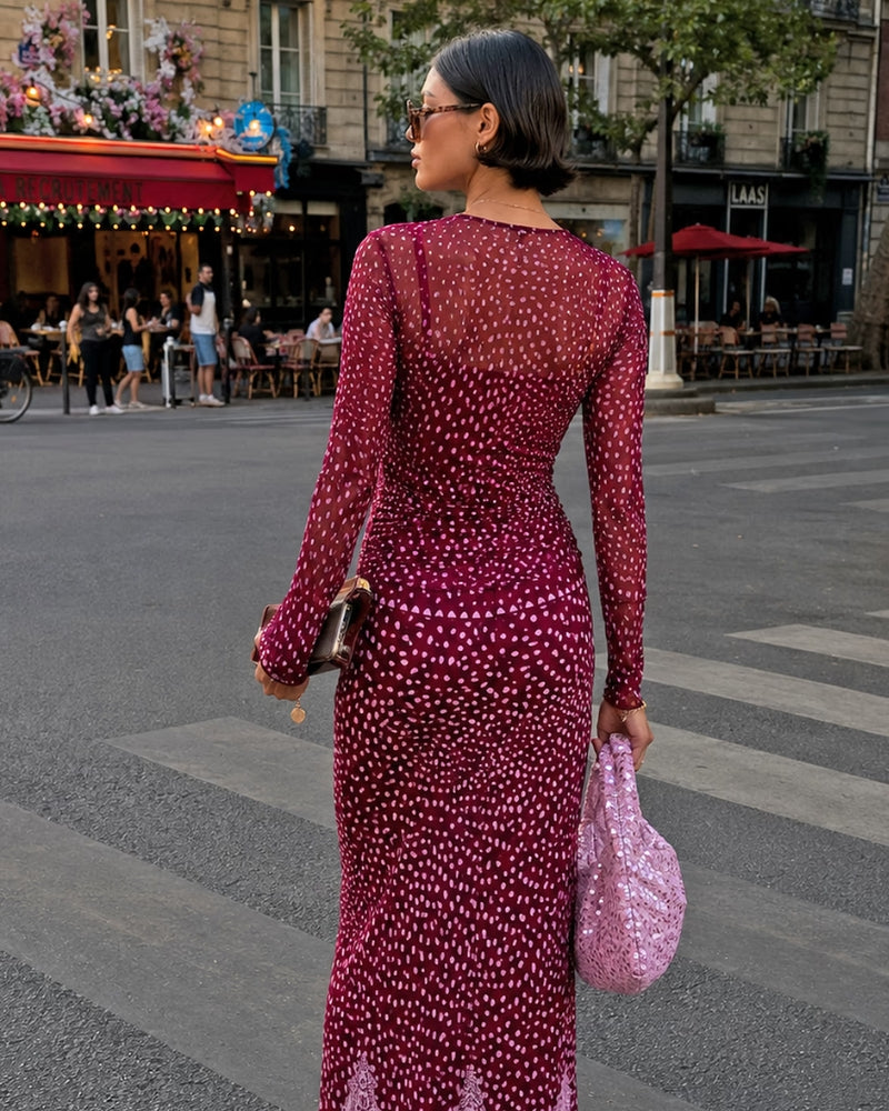 Never Fully Dressed Deer Mesh Top in burgundy back view
