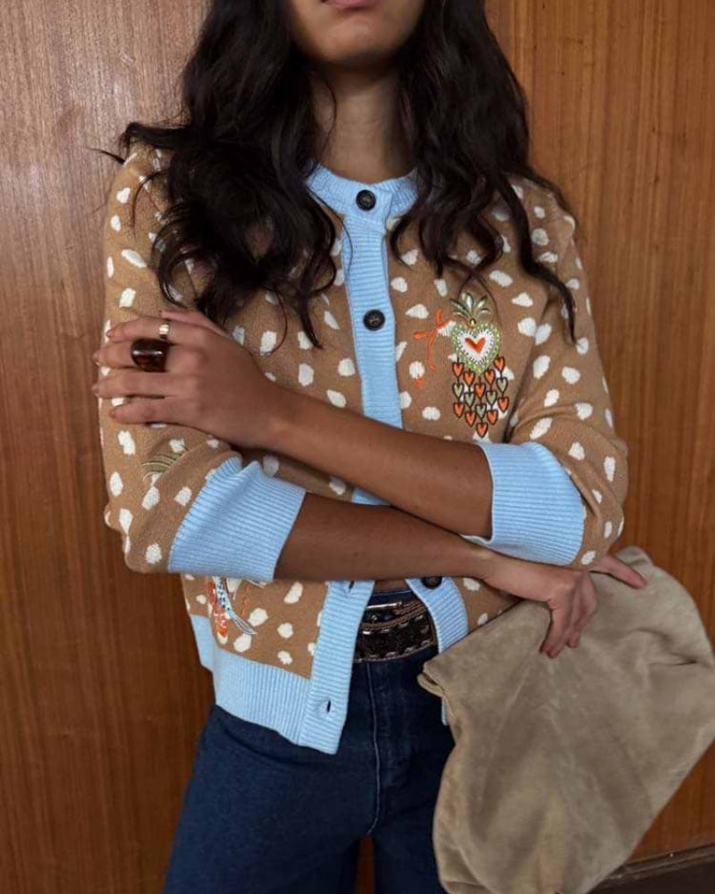 Never Fully Dressed Deer Print Hollie Cardigan beige detail embroidery